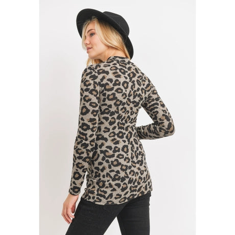 Taupe Leopard Sweater Knit, Mock Neck Maternity Top