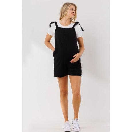 Black Tie Shoulder Sleeveless Maternity Romper