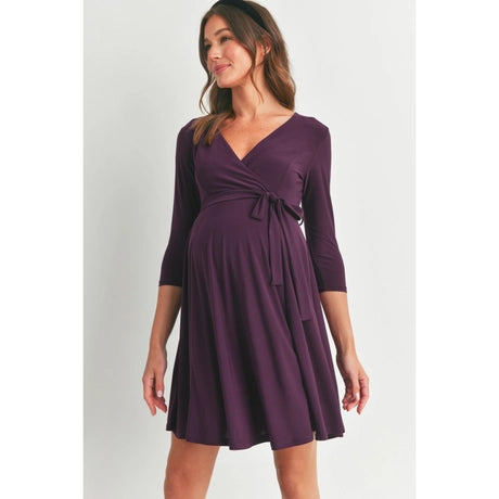 Purple Surplice Wrap Maternity Nursing Dress with Tie