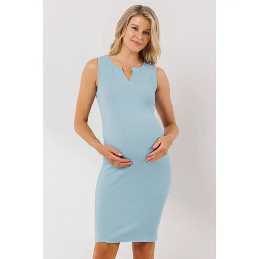 Chambray- Rib Sleeveless Bodycon Maternity Dress