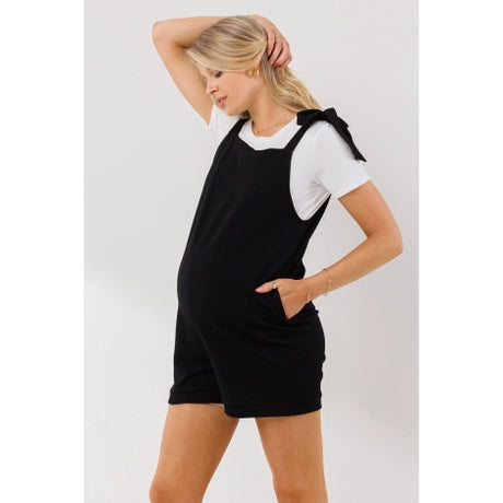 Black Tie Shoulder Sleeveless Maternity Romper