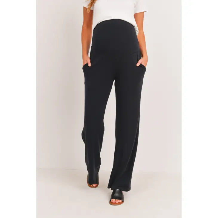 Black- French Terry Straight Leg Maternity Yoga Pants