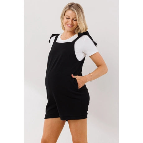 Black Tie Shoulder Sleeveless Maternity Romper