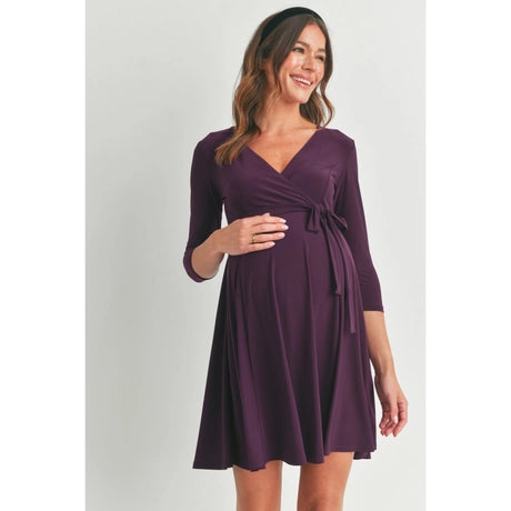 Purple Surplice Wrap Maternity Nursing Dress with Tie