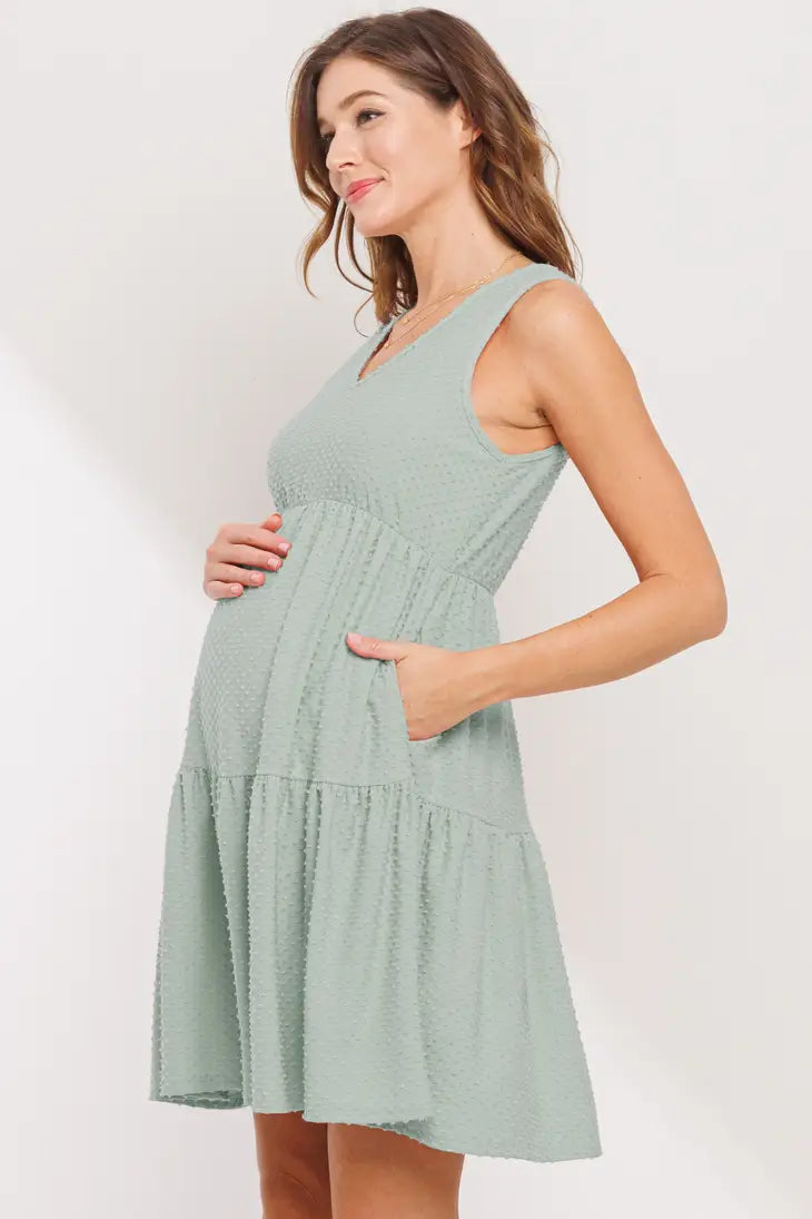 Lime Textured Polka Dot Maternity Mini Dress