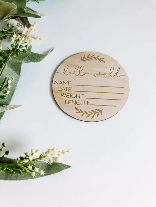 Birth Announcement Wood Disc - Vine