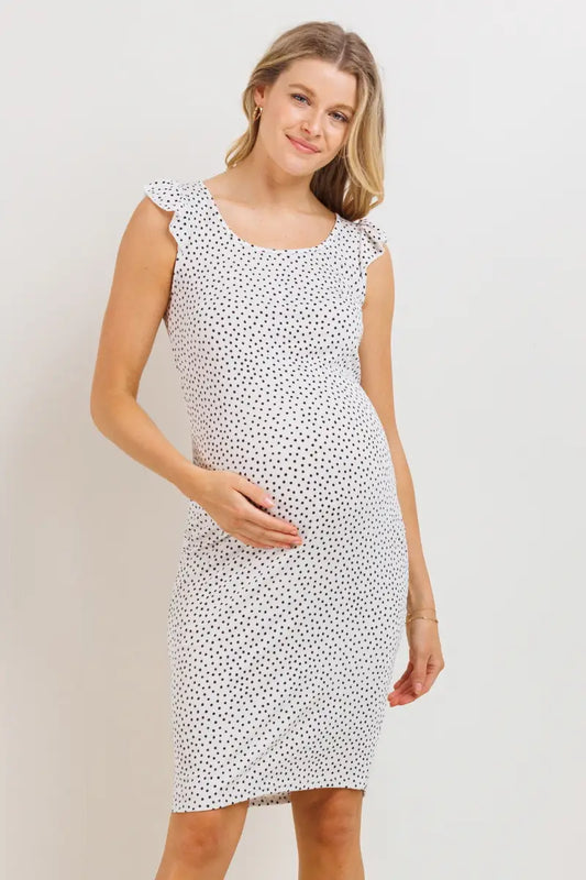 Polka Dot Rib Ruffle Sleeve Maternity Dress