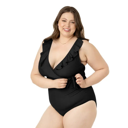 Black Nursing & Maternity One Piece Wrap Swimsuit