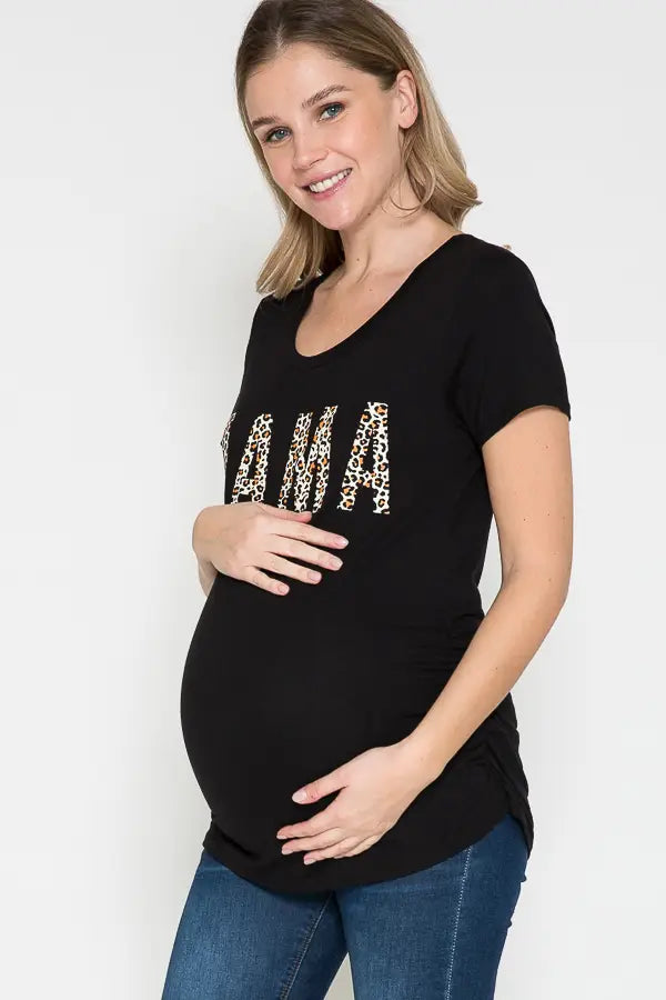 Leopard Printed MAMA Screen Side Cinch Top