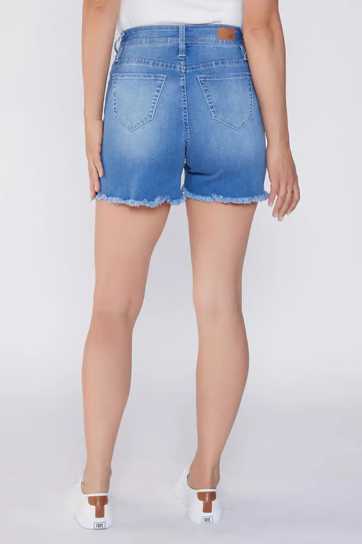 Destructed Maternity Shorts With Elastic Side Inserts