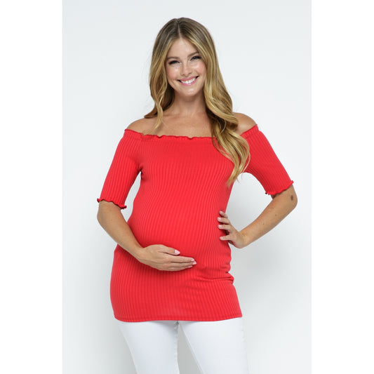 Off the Shoulder Ribbed Maternity Top