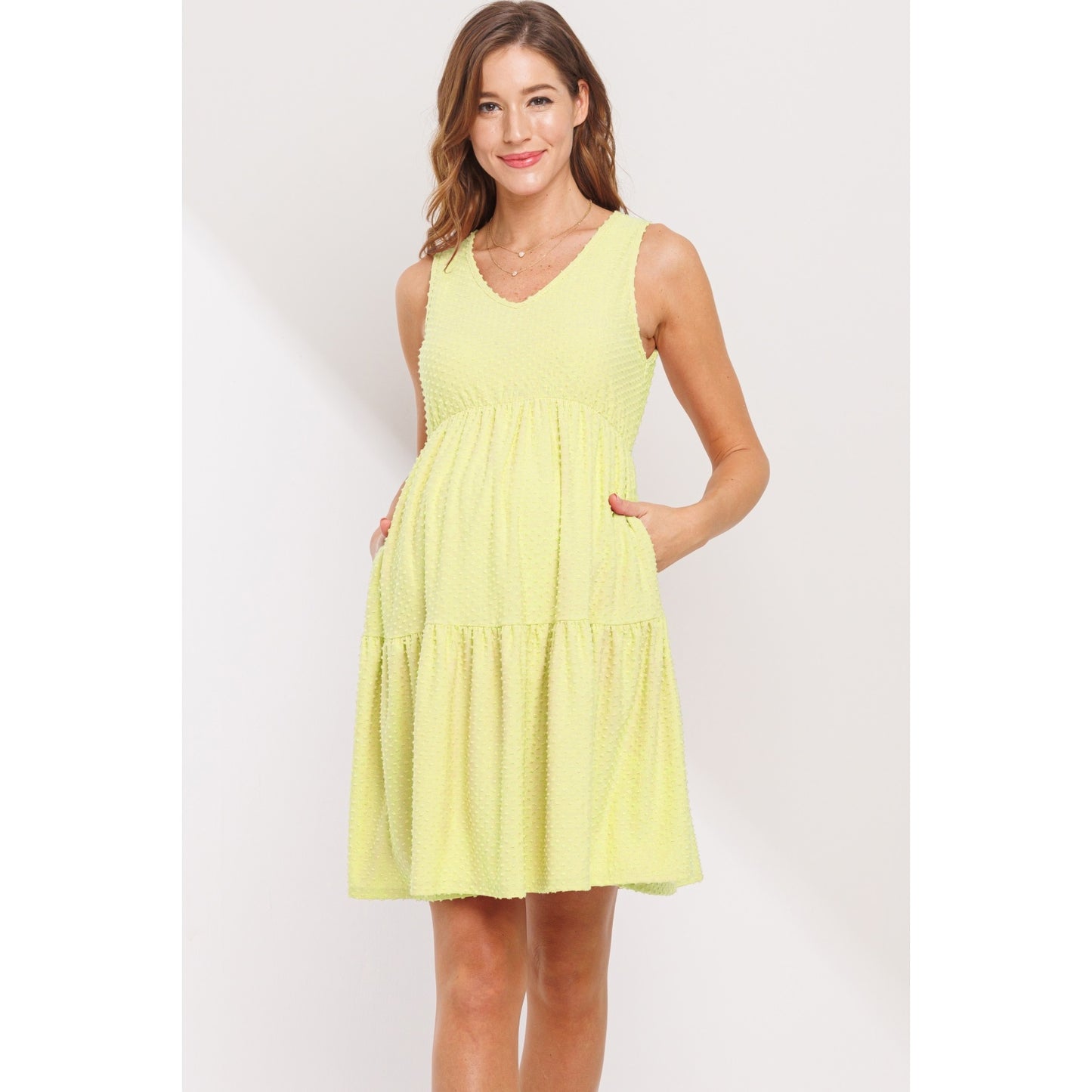 Lime Textured Polka Dot Maternity Mini Dress