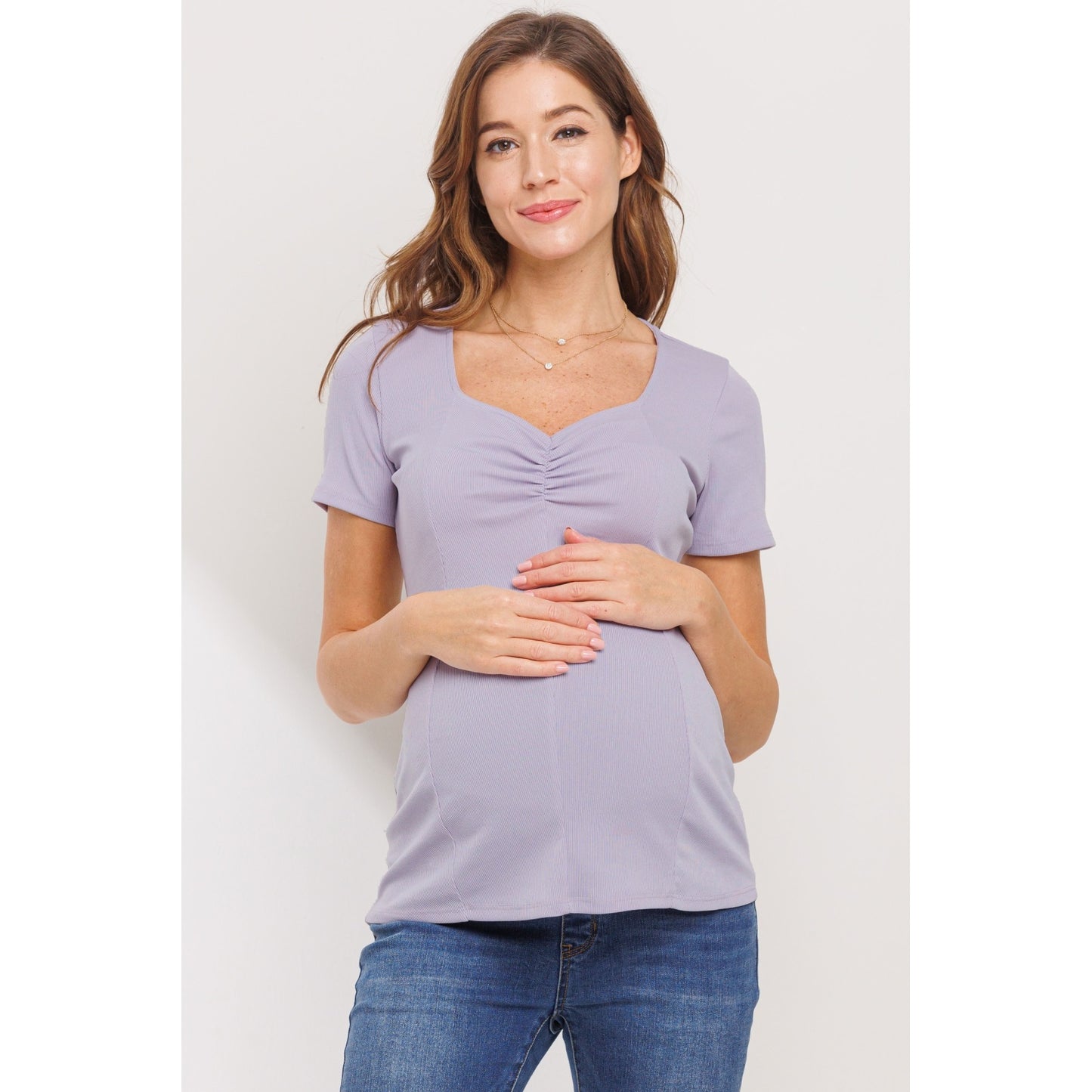 Lavendar Sweetheart Neckline Maternity Top