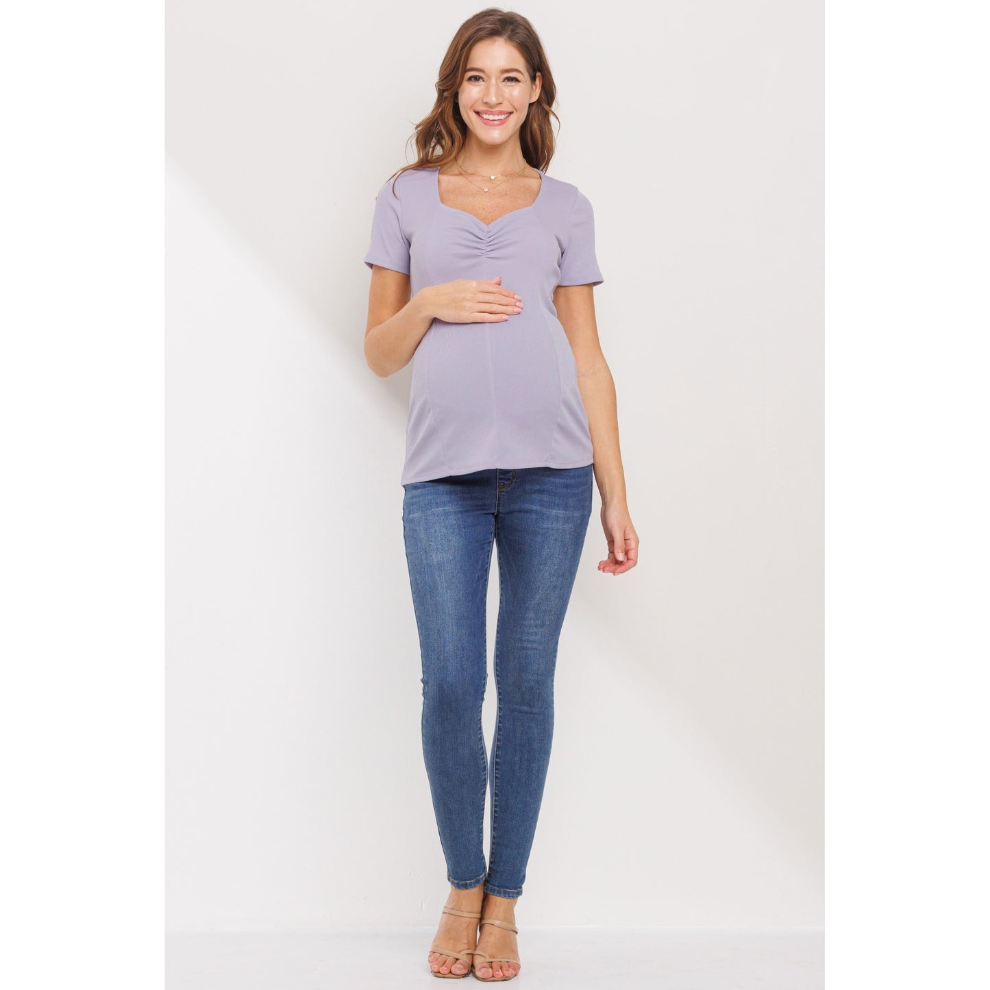 Lavendar Sweetheart Neckline Maternity Top