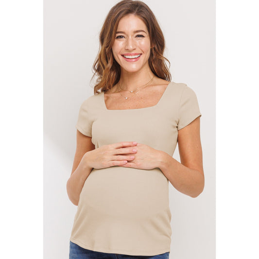 Taupe Square Neck Basic Maternity Top