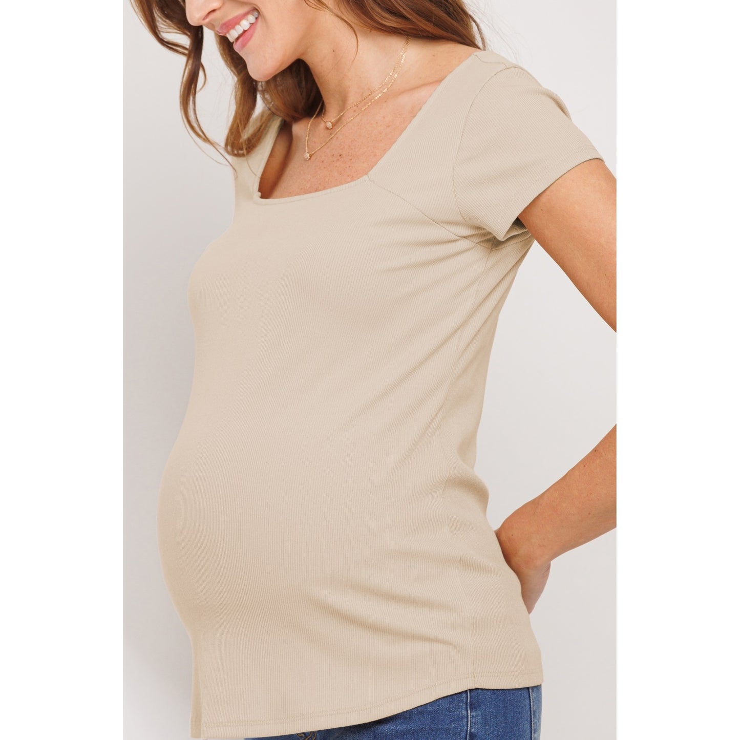 Taupe Square Neck Basic Maternity Top