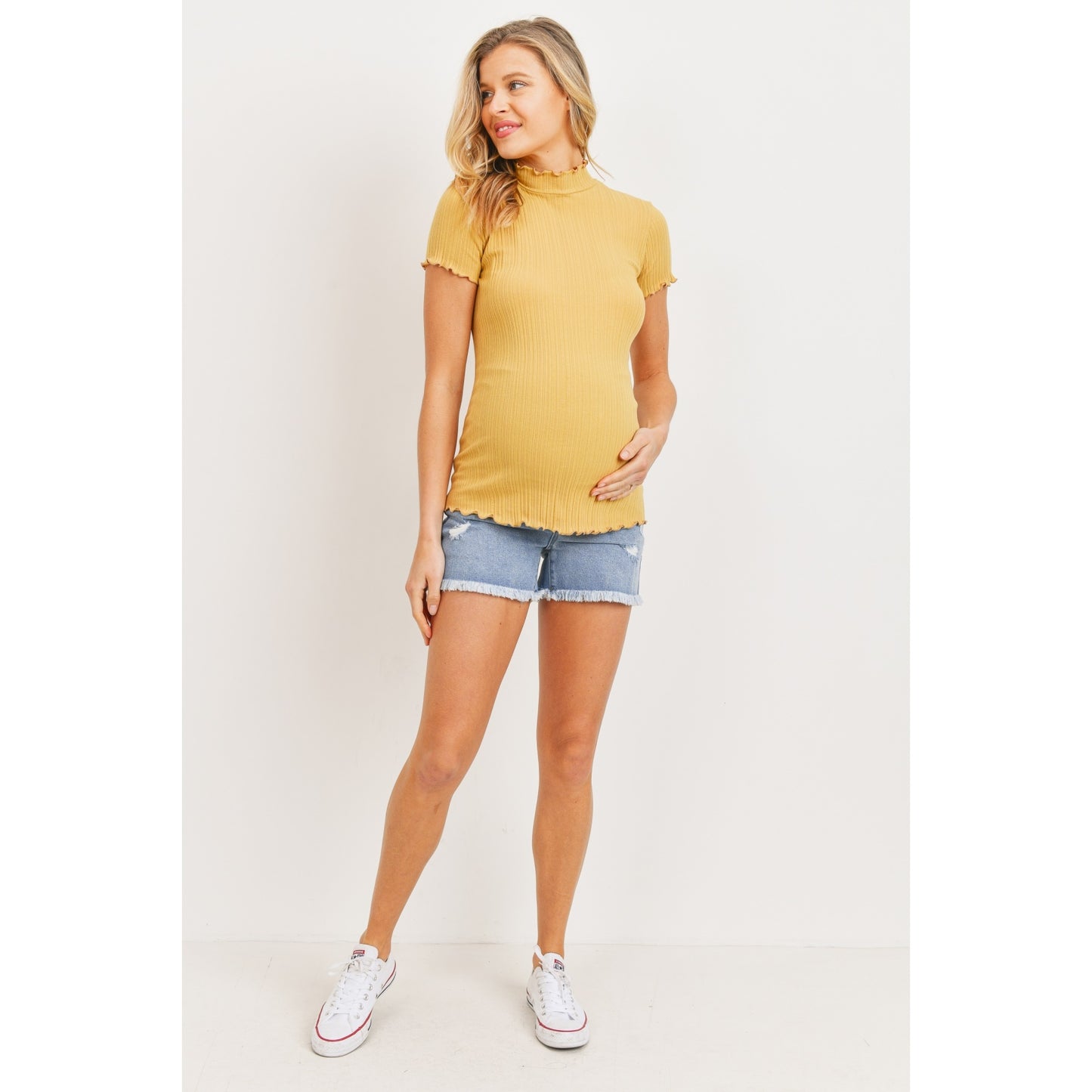 Curly Merrow Hem Cotton Ribbed Maternity Top