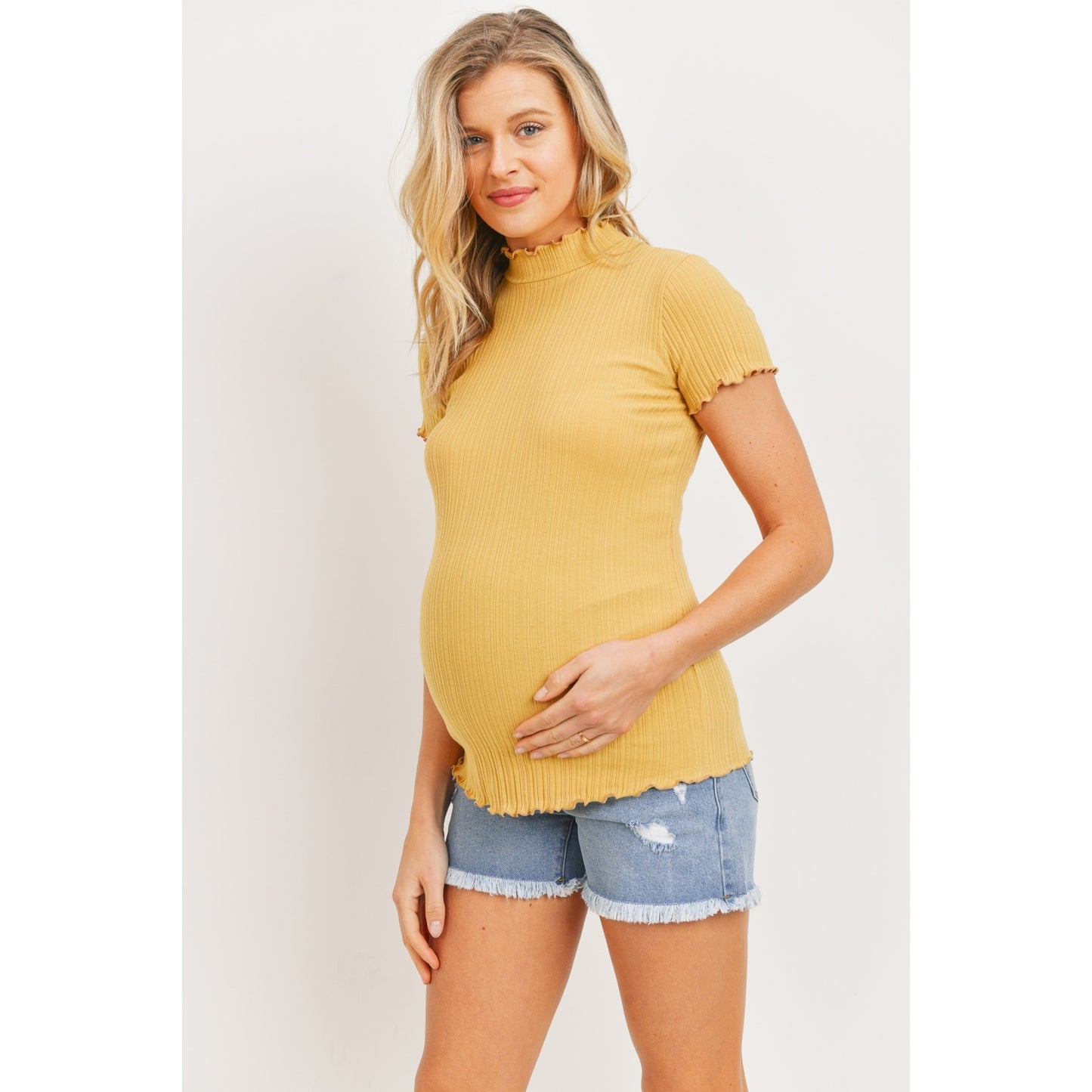 Curly Merrow Hem Cotton Ribbed Maternity Top