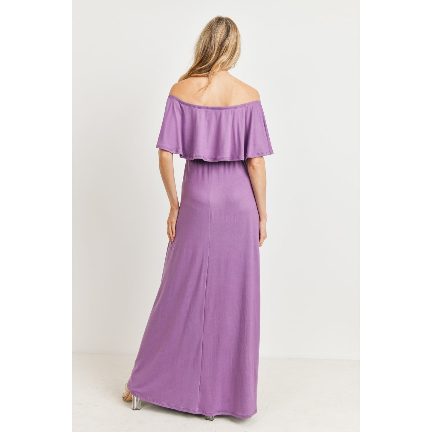 Lilac - Ruffle Off Shoulder Solid Maternity Dress