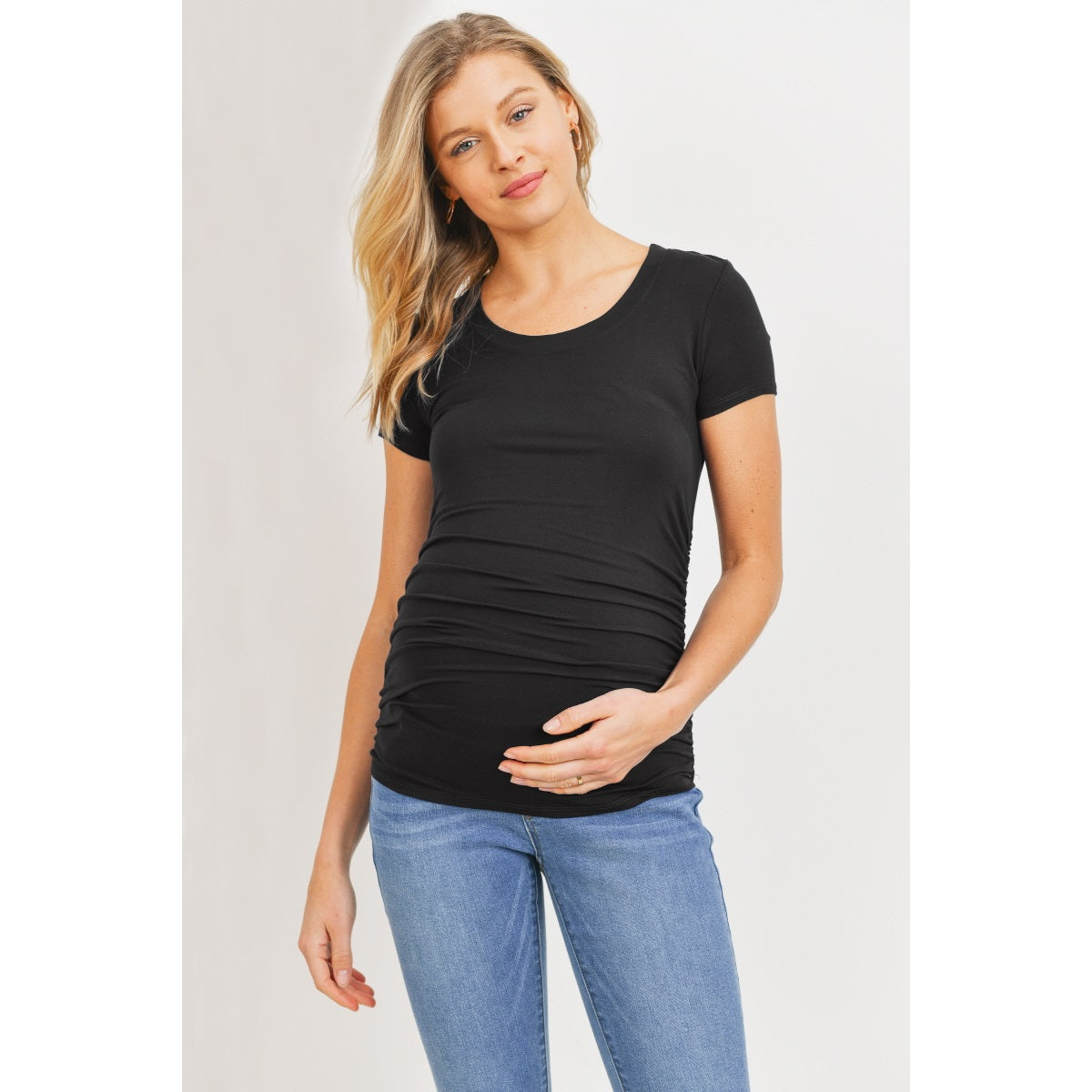 Round Neck Ruched Side Maternity Top