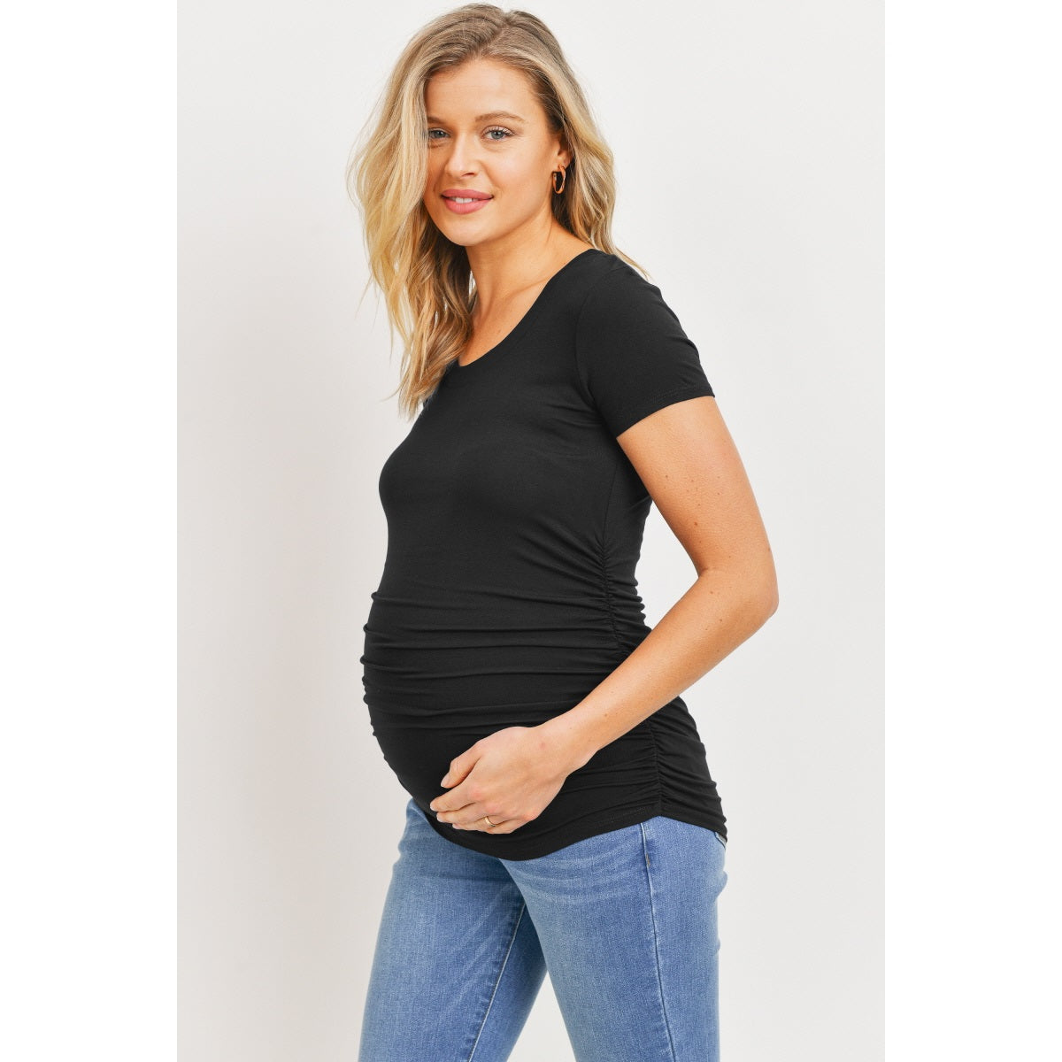 Round Neck Ruched Side Maternity Top