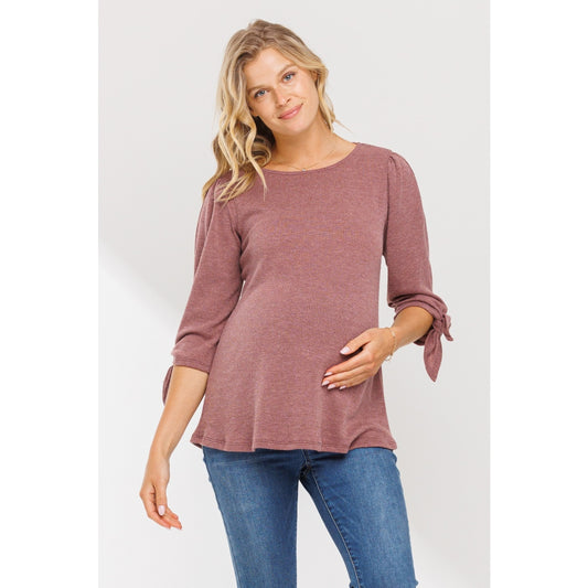 Mauve Knit 3/4 Tie-sleeve Maternity Top